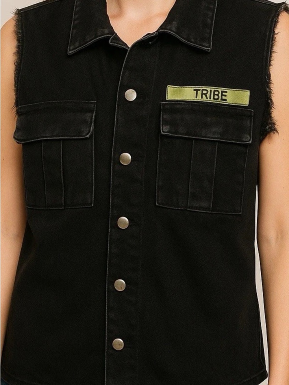 Tribe Kelley Black Sleeveless Denim Vest